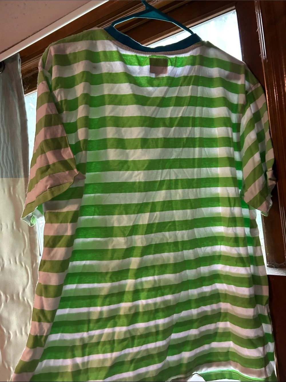 Vintage- GUESS Green and White Striped Tee with Blue Logo - Picture 6 of 6